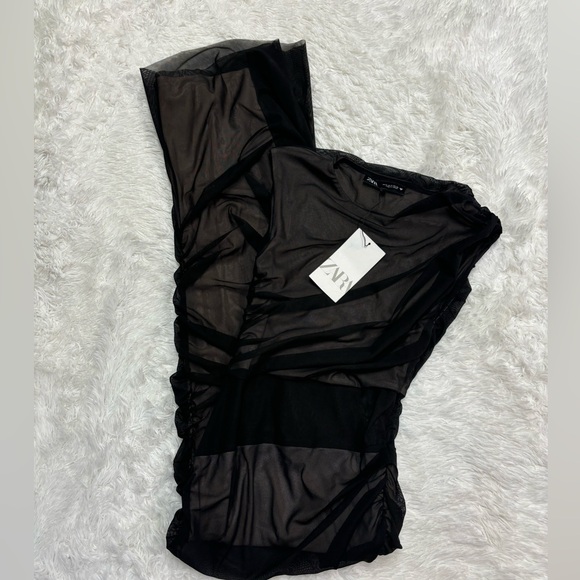 NEW ZARA SS23 BLACK CONTRAST TULLE DRESS - Picture 7 of 9